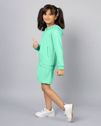 Mint Green Long Sleeve Plain Hoodie and Shorts Co-ord Set