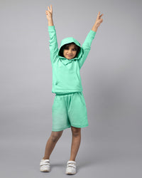 Mint Green Long Sleeve Plain Hoodie and Shorts Co-ord Set