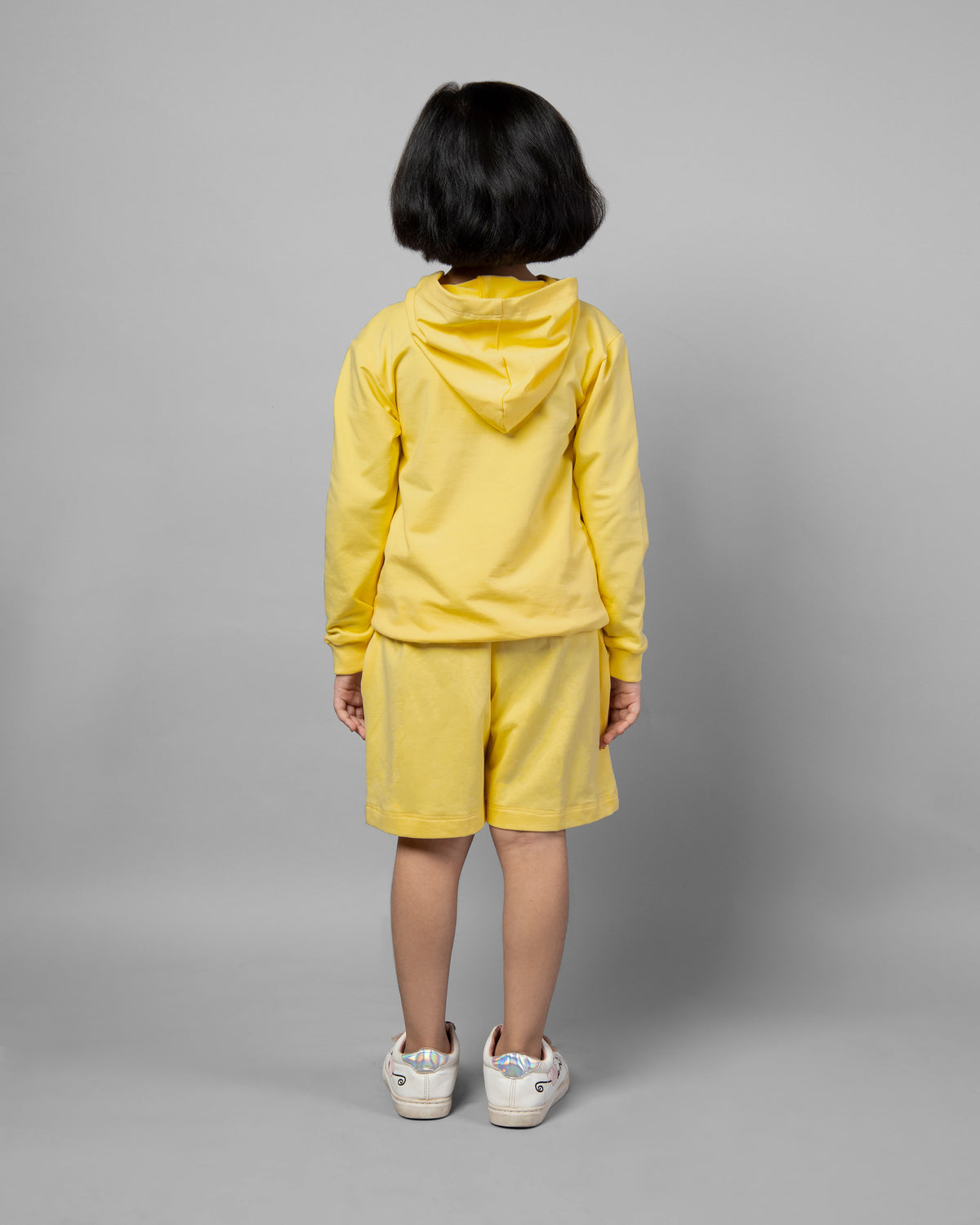 Girls Yellow Long Sleeve Hoodie and Shorts Matching Co-ord Set