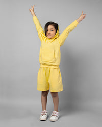 Girls Yellow Long Sleeve Hoodie and Shorts Matching Co-ord Set