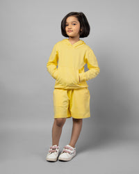 Girls Yellow Long Sleeve Hoodie and Shorts Matching Co-ord Set