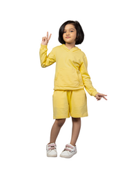 Girls Yellow Long Sleeve Hoodie and Shorts Matching Co-ord Set