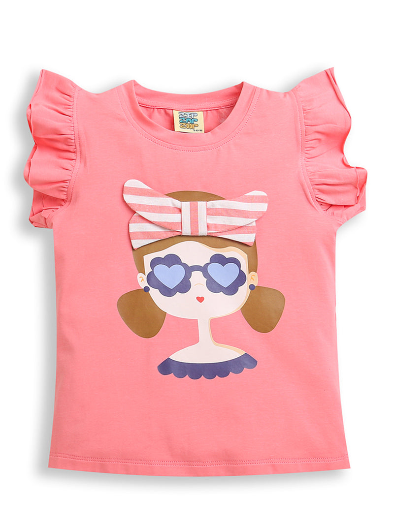 Girls Pink Half Sleeve Printed T-Shirt & Soft Cotton Pant Co-ord Set