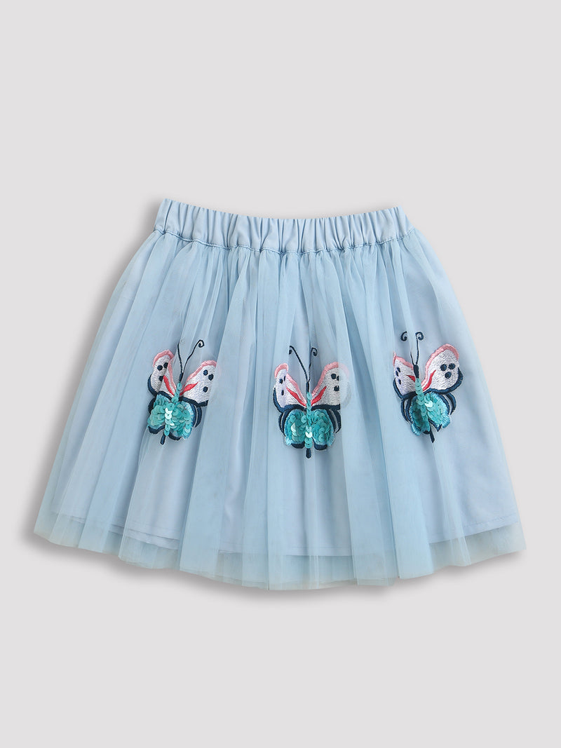 Sky Blue Embellished Butterfly Skirt for Girls