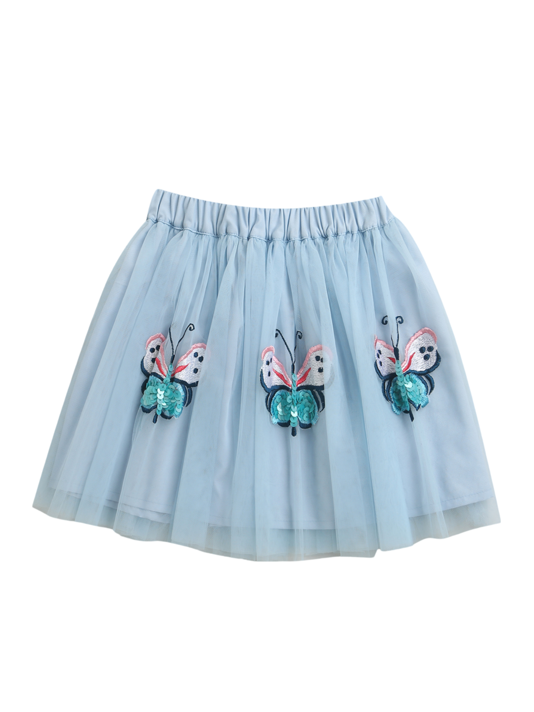 Sky Blue Embellished Butterfly Skirt for Girls