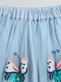 Sky Blue Embellished Butterfly Skirt for Girls