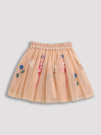 Peach Girl Skirt with Duck and Flower Embroidery