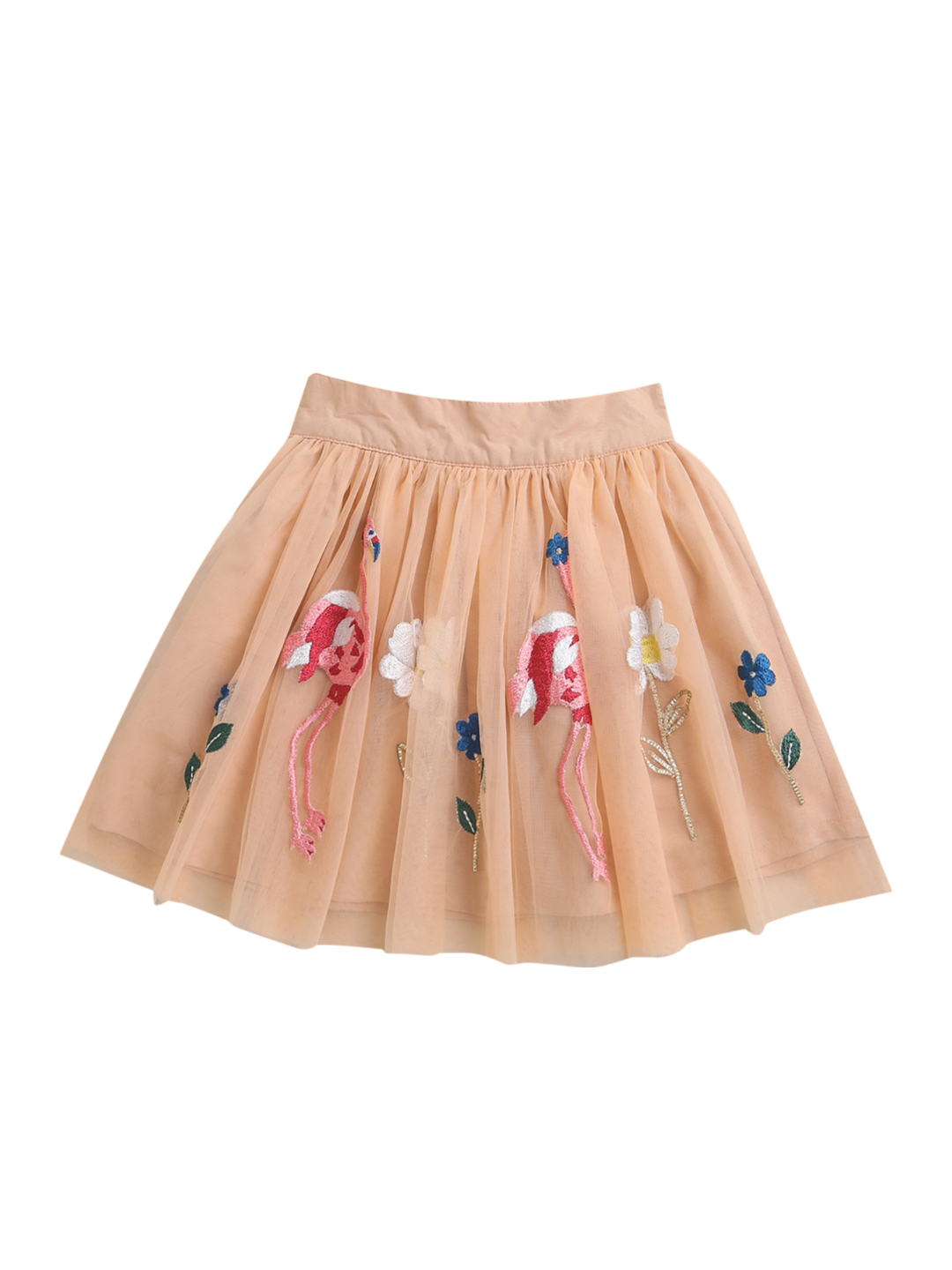 Peach Girl Skirt with Duck and Flower Embroidery