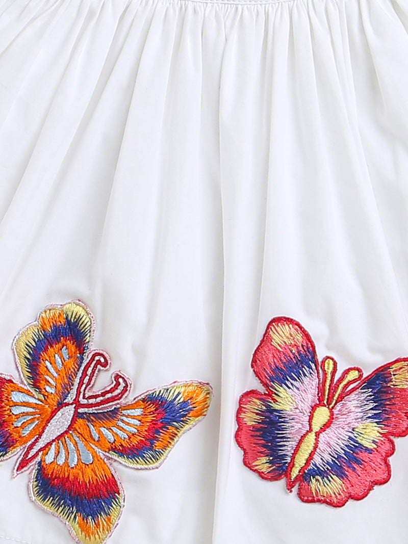 Girls White Butterfly Embroidered Skirt