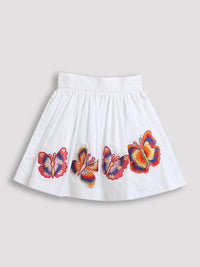 Girls White Butterfly Embroidered Skirt