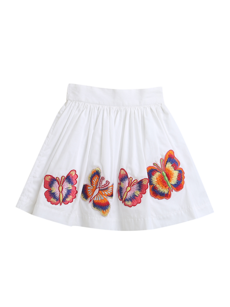 Girls White Butterfly Embroidered Skirt