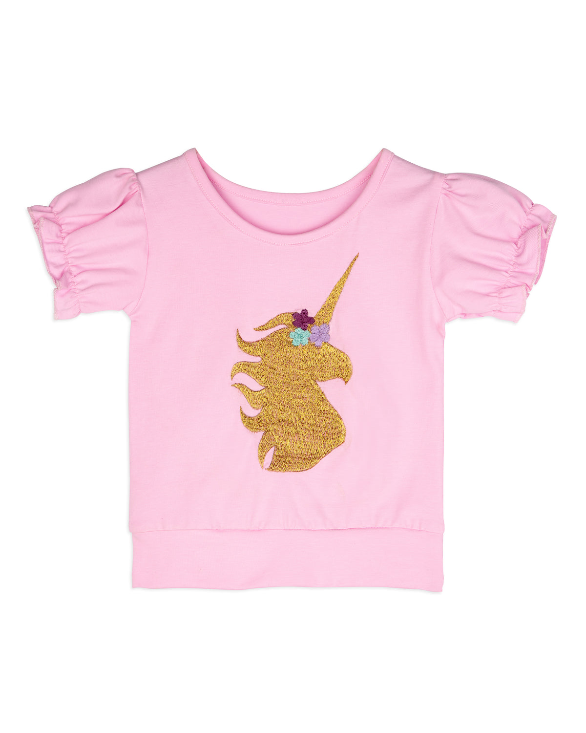 Pink Unicorn Embroidery Cap sleeve Girls T-Shirt