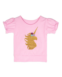 Pink Unicorn Embroidery Cap sleeve Girls T-Shirt