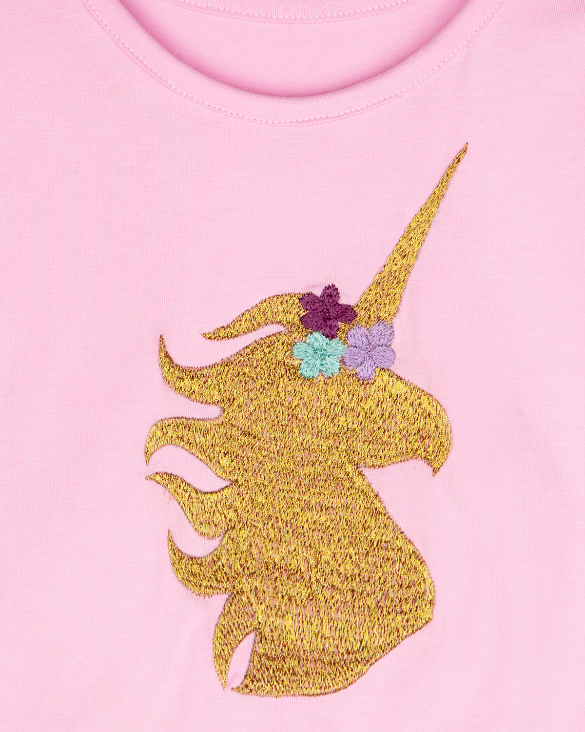 Pink Unicorn Embroidery Cap sleeve Girls T-Shirt