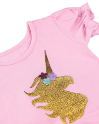 Pink Unicorn Embroidery Cap sleeve Girls T-Shirt