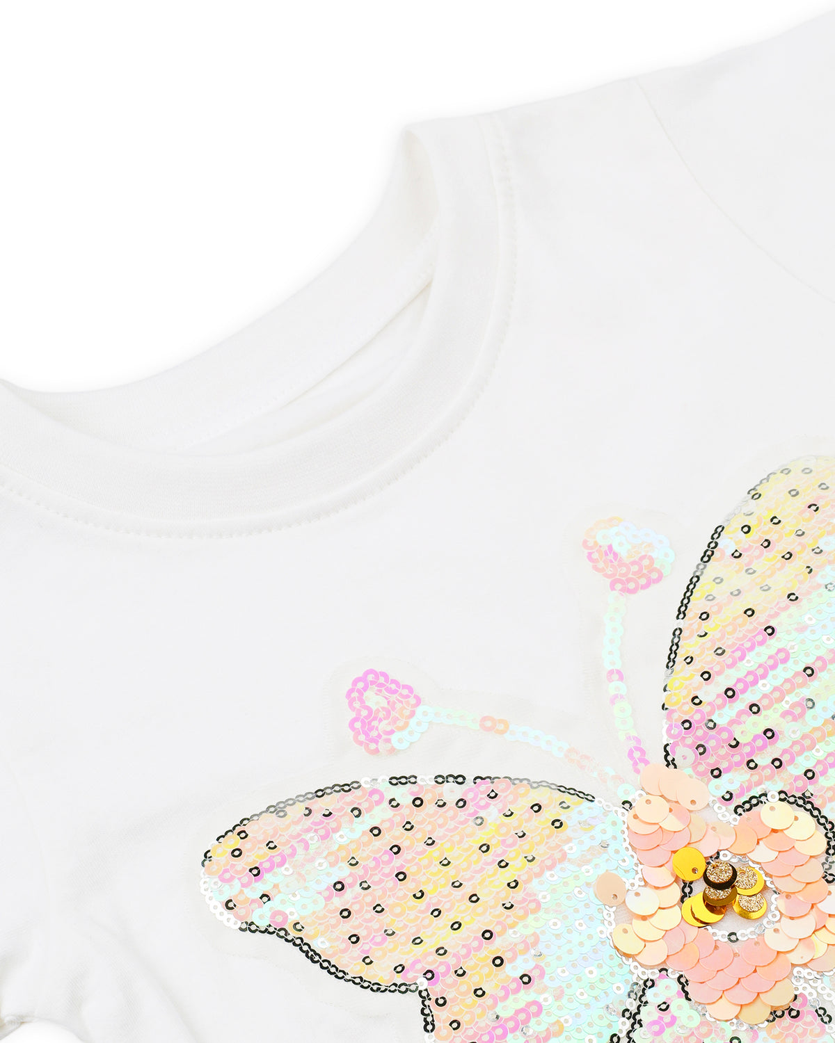 White Half Sleeve Butterfly Printed Girls T-shirt