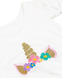 White Half Sleeve Unicorn Embroidery Girls T-shirt