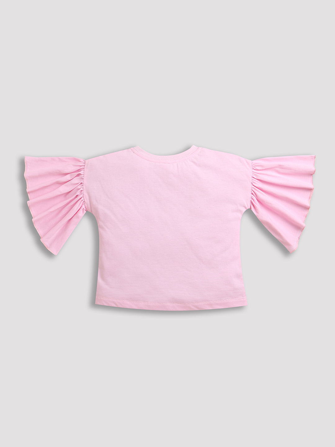 Pink Frill Sleeve Floral Embroidery Girls T-shirt