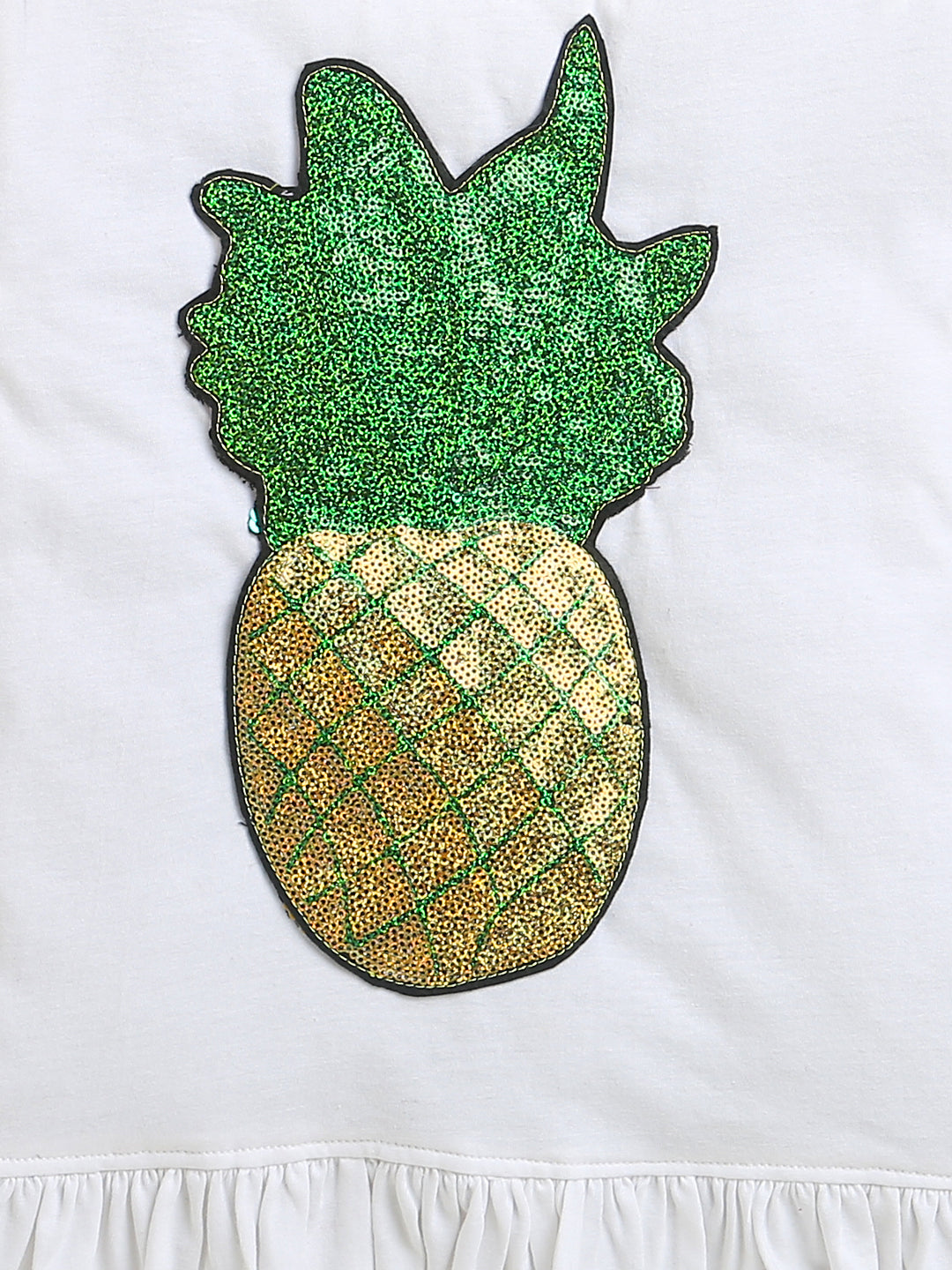 White Half Sleeve Pineapple Patch Cotton Girls T-shirt