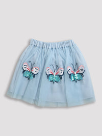 Sky Blue and White Half Sleeve Butterfly Patch T-Shirt and Skirt Co-ord Set