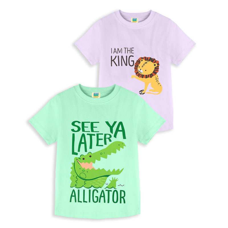 Pack of 2 Lilac-I Am The King & Mint Green-See Ya Later Alligator Print Cotton T-shirt