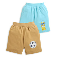 Pack of 2 Beige-FootBall & Sky Blue-Llama Print Cotton Shorts