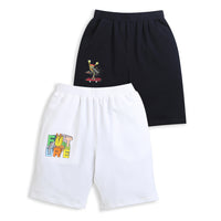 Pack of 2 Black-Wohoo & White-Future Print Cotton Shorts