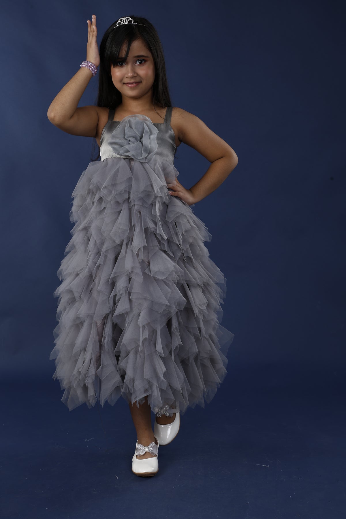 Grey Glamour Party Dress for Girls