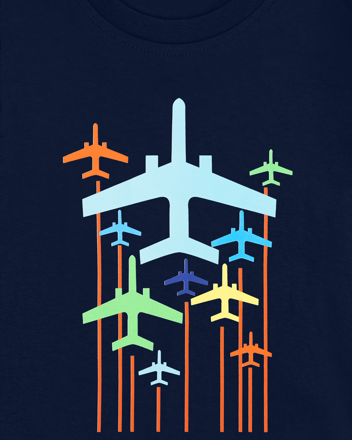 Pack of 2 Navy Blue-Flying Plane & Sky Blue-Illusion Print Cotton T-shirt