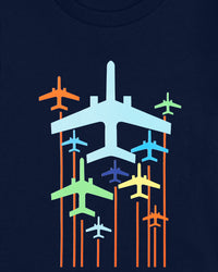 Pack of 2 Navy Blue-Flying Plane & Sky Blue-Illusion Print Cotton T-shirt