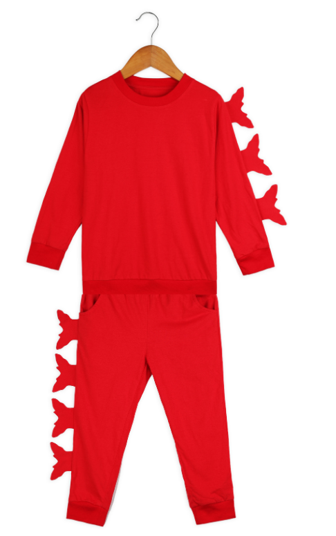 Red Full Sleeve Regular Fit Butterfly Girls Tracksuit Co-ord Set